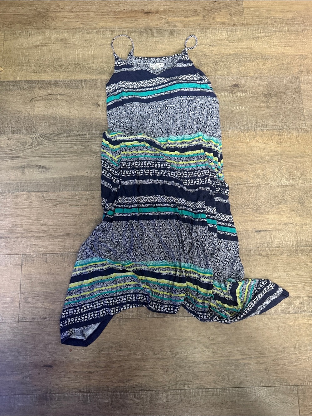 Artisan Ny Navy Maxi Dress with Teal and Lime Stripes